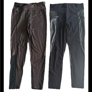 Lot of 2 Xersion Leggings Metallic Shimmer & Faux Leather Size M